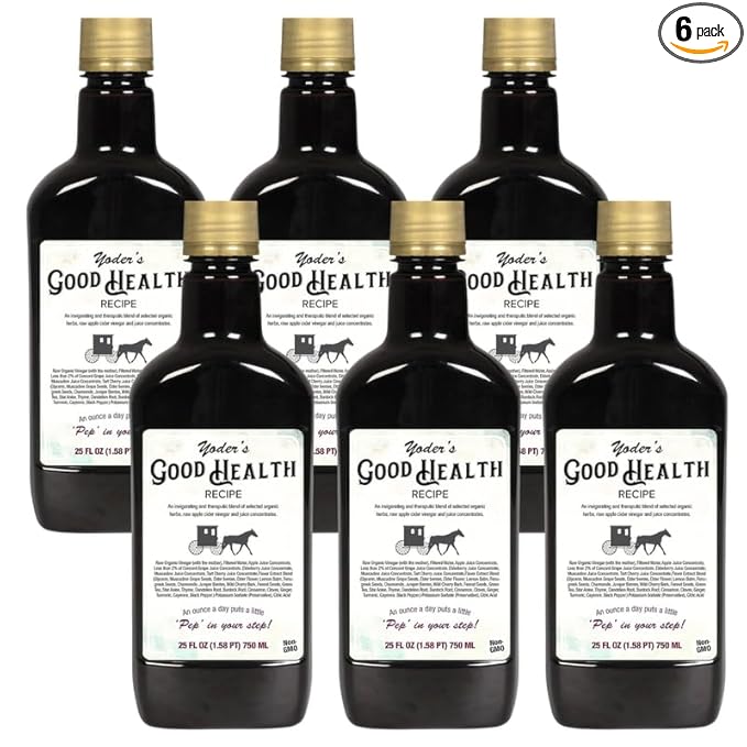 Yoder’s Good Health Recipe Apple Cider Vinegar Liquid Complex 25 oz Amish Harvest Herbal Tonic with Elderberry Juice Organic Wildcrafted Herbs Raw Detoxifying Antioxidants (6)