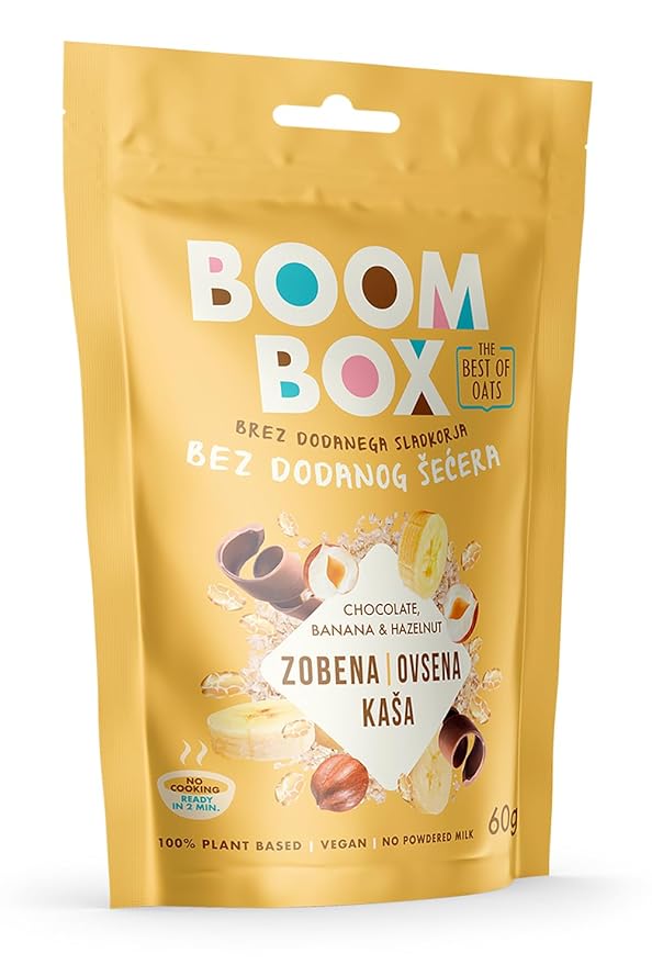 BOOM BOX Chocolate Banana Hazelnut Oatmeal - 60 g - Energizing Breakfast CereaL