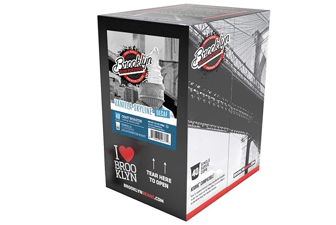 Brooklyn Beans Coffee Pods Vanilla Skyline Decaf - Compatible with Keurig K Cup Brewers Including 2.0 Machines 40 Count Smooth and Creamy Vanilla Flavor