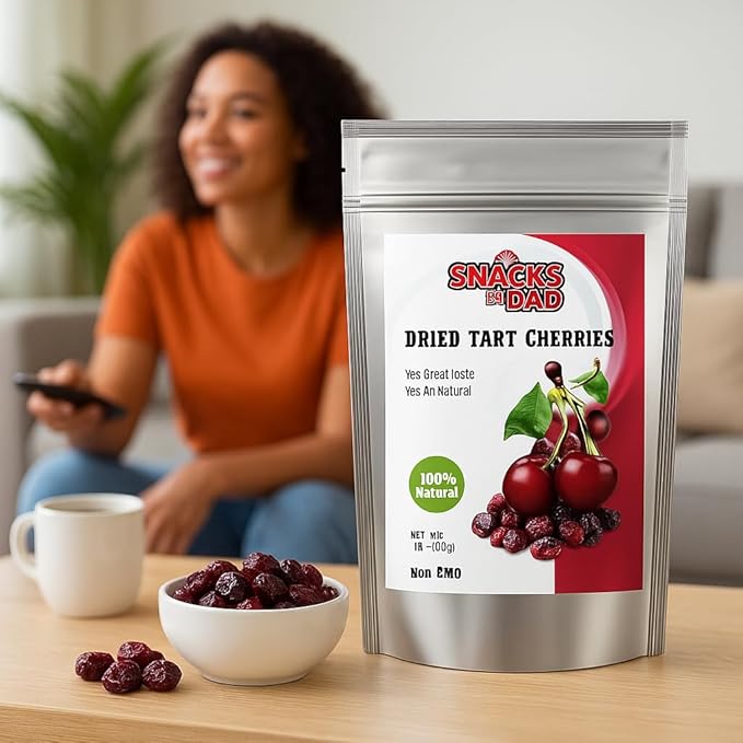 Dried Tart Cherries by Snacks by Dad | 1lb Natural Fruit Snack | Non-GMO No Preservatives | Great for Trail Mix Smoothies Baking and Gifting