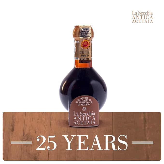 La Secchia Balsamic Vinegar of Modena Aged a minimum 25 Years100 ml Bottle of Italian Balsamic Vinegar Aged With Gift Box and Blown Glass Dispenser Extra Vecchio”