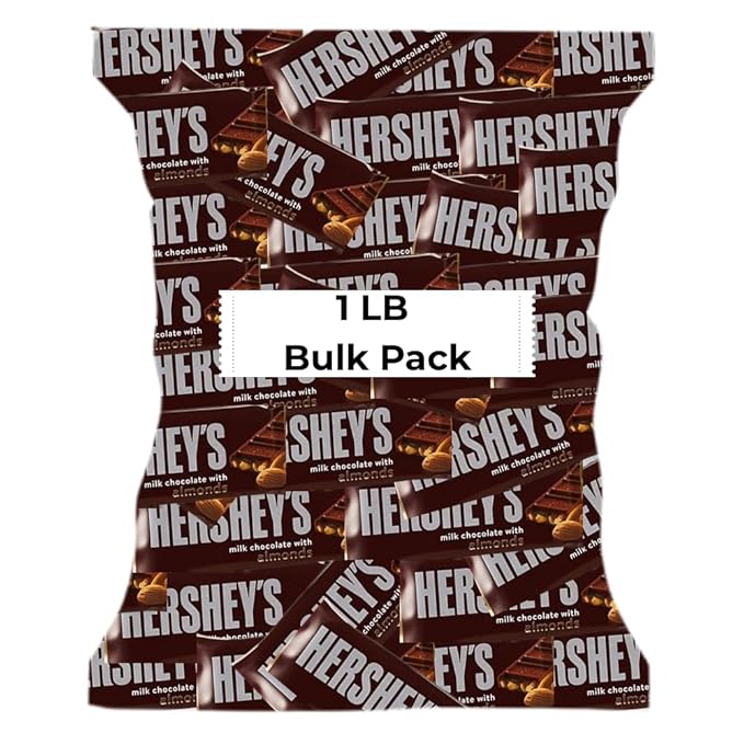 CandyKrave Hersheyes Almond Chocolate Candy - Bulk 1lb Hersheyes bar Snack Size Chocolate Halloween Candy - Bulk Halloween Candies for MotherDay Pinata Parties Gifting &amp More!