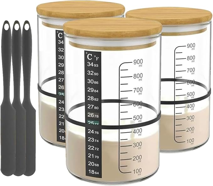 Pro Sourdough Bread Starter Kit - 34 oz sourdough jar with 5 unique features for the perfect sour dough bread &amp sourdough starter kit - baking supplies (34oz-3pack)