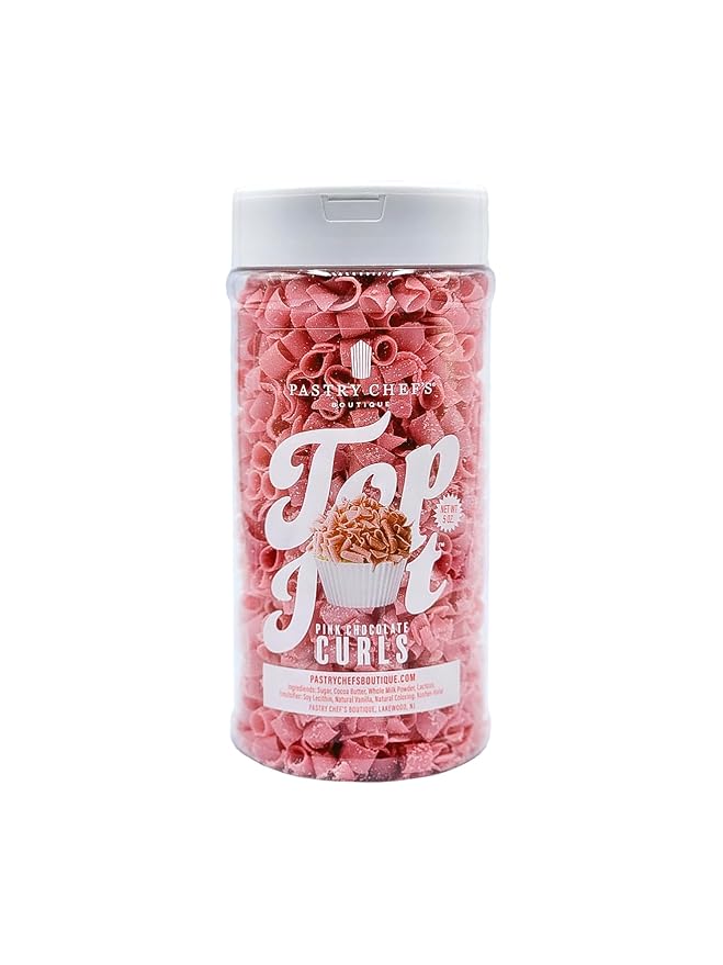Pastry Chef's Boutique Pink Blossom Belgian Chocolate Curls Topping for Cupcake Hot Cocoa Ice Cream Cookies Cake Decorating - 5 oz