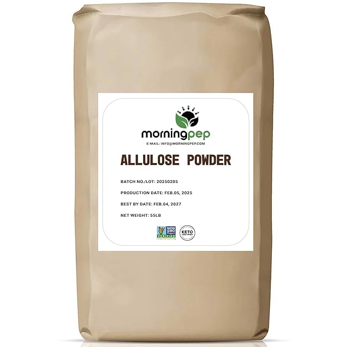 Morning Pep Allulose Sweetener 55 lb – Zero Calorie Sugar Alternative 100% Pure No Erythritol Non-GMO Project Verified Keto Certified OU Kosher No Fillers Ideal for Baking and Beverages BULK B