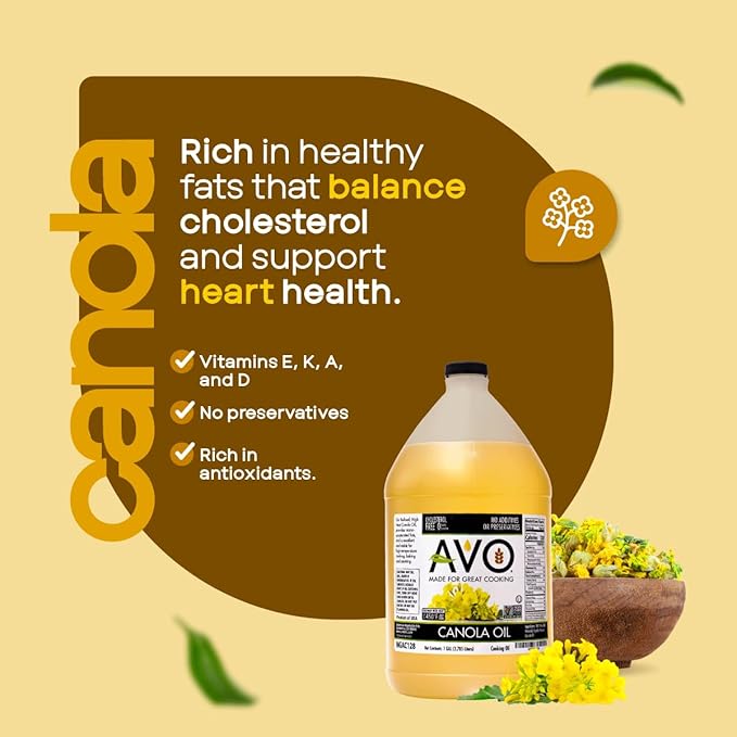 AVO Expeller Pressed Canola Oil for Cooking and Frying 1 Gallon NON-GMO High Smoke Point 465°F Everyday Cooking oil