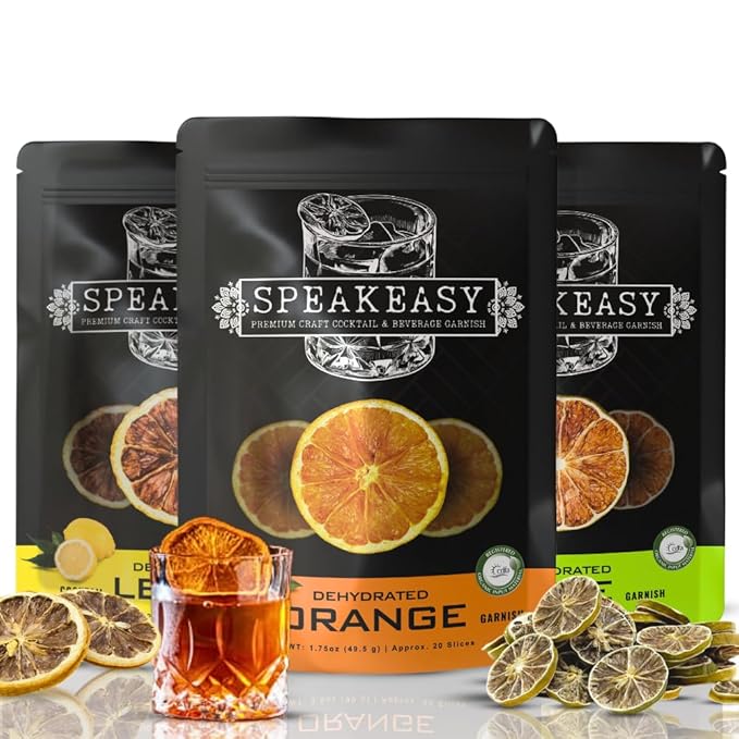 3-PACK | (Variety Pack) COCKTAIL GARNISHES Speakeasy Premium Dried Citrus Slices – 3-Pack Variety (Orange Lemon &amp Lime) 5oz Total | All-Natural Dehydrated Fruit Garnish for Cocktails Mocktails