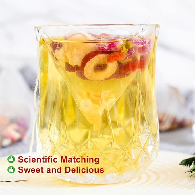 100% Pure Natural Herbal Tea Ginseng Longan Goji Tea Bag 300g/10.58oz (6g*50bags) REN SHEN GUI YUAN GOU QIHONG ZAO CHA Goji Brown Sugar Red Bean Peanut Caffeine Free No Additives Non-GMO