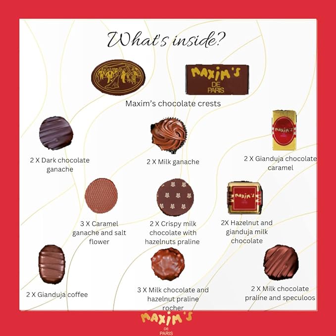 Maxim's de Paris Gourmet Milk and Dark Chocolate Candies Assortment 22 Chocolates 7.6oz