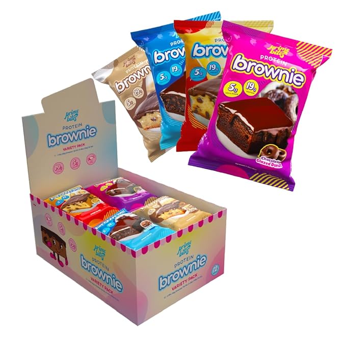Prime Bites Protein Brownie from Alpha Prime Supplements | High Protein Collagen Fortified Low Sugar Treat | Delicious Snack | 12 Bars per Box (Chocolate Flavors Variety)