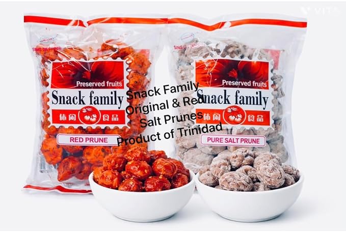 Snack Family Red &amp Salt Prune Variety Pack – Bold &amp Tangy Caribbean Plums Sweet &amp Salty – 2-Pack Traditional Trinidad Tropical Treats