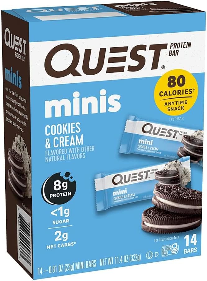 Quest Nutrition Mini Cookies &amp Cream Protein Bars High Protein Low Carb Keto Friendly 14 Count &amp Tortilla Style Protein Chips Low Carb Nacho Cheese 1.1 Ounce