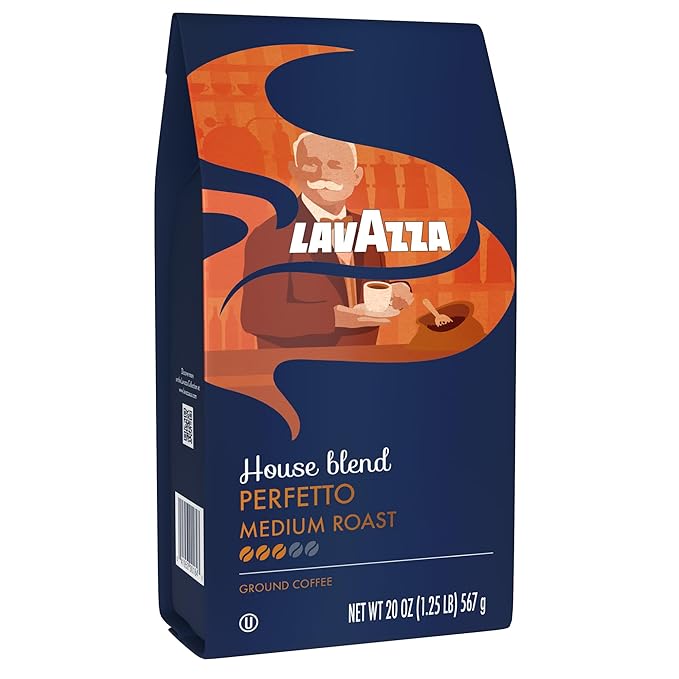 Lavazza Perfetto Ground Coffee Blend Dark Roast 20 Ounce Caramel flavor with Dark and Velvety Texture 100% Arabica (Pack of 2)