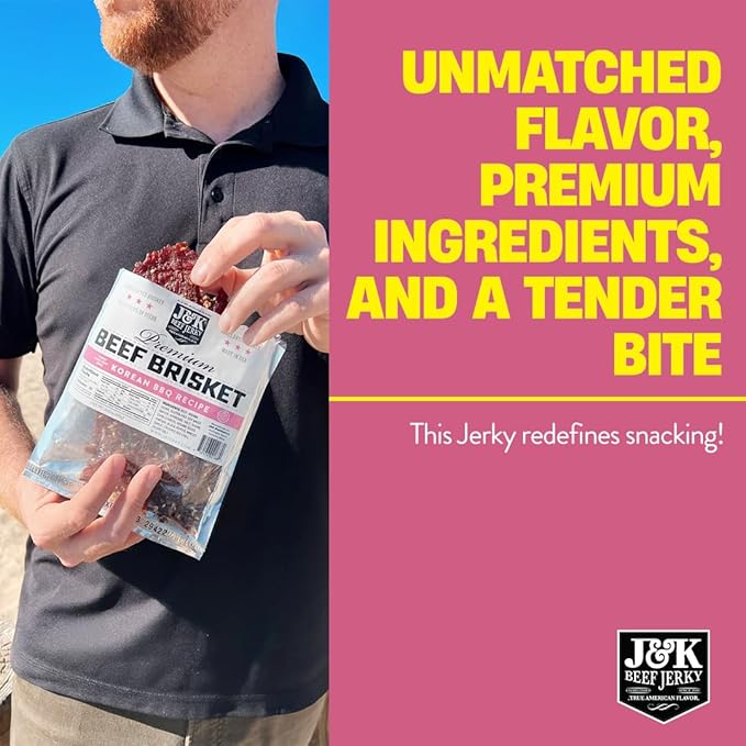 J&ampK Beef Brisket Jerky - Korean BBQ - Hand Crafted Small Batch American Made Slab Jerky - Bold &amp Flavorful Snack! - 7oz Big Bag