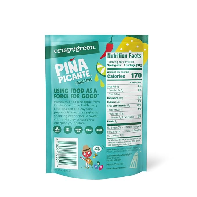 Crispy Green Pina Picante Dehydrated Pineapple Healthy Snacks Chili Lime 12 Single Serve Bags