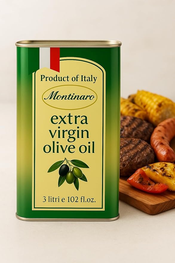 Montinaro Italian Extra Virgin Olive Oil – 3 Liter (101 fl oz) Tin – Cold-Pressed EVOO from Puglia Italy – Coratina Monovarietal Rich &amp Peppery – Best Value Large Size – Non-GMO Vegan