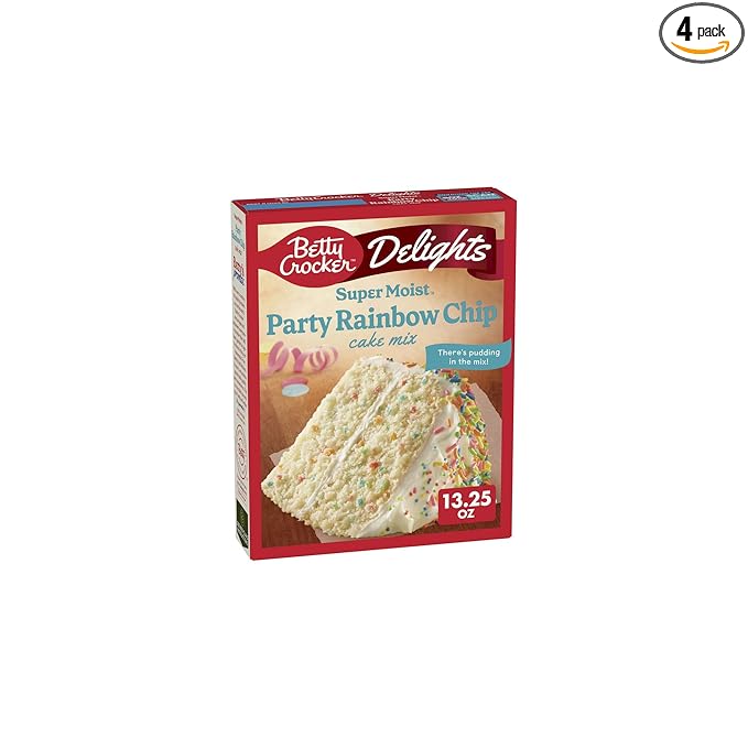 Betty Crocker Delights Super Moist Party Rainbow Chip Cake Mix (Pack of 4)