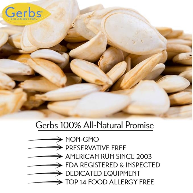 Gerbs Roasted Unsalted Jumbo Whole Pumpkin Seeds 2 lbs. | Small Batch In-Shell 13-14 mm Size Resealable Bag | Naturally Crunchy &amp Mild | Top 14 Allergen-Free
