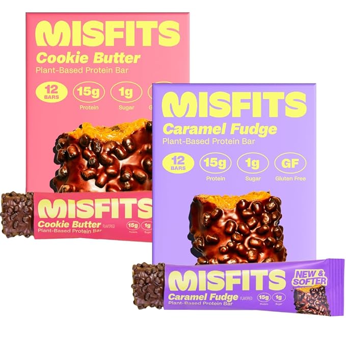 Misfits Vegan Protein Bars - Cookie Butter &amp Caramel Fudge Bundle - 24 pack