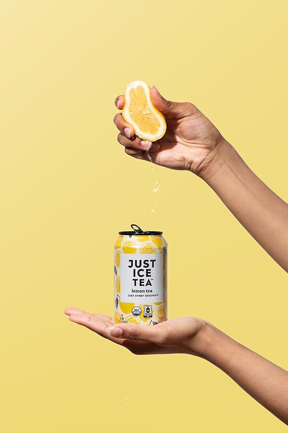 Just Ice Tea Lemon Flavored Black Iced Tea 24-Pack (12oz Cans) USDA Certified Organic Real Brewed Low Calorie No Artificial Sweeteners Fair Trade Made in USA.