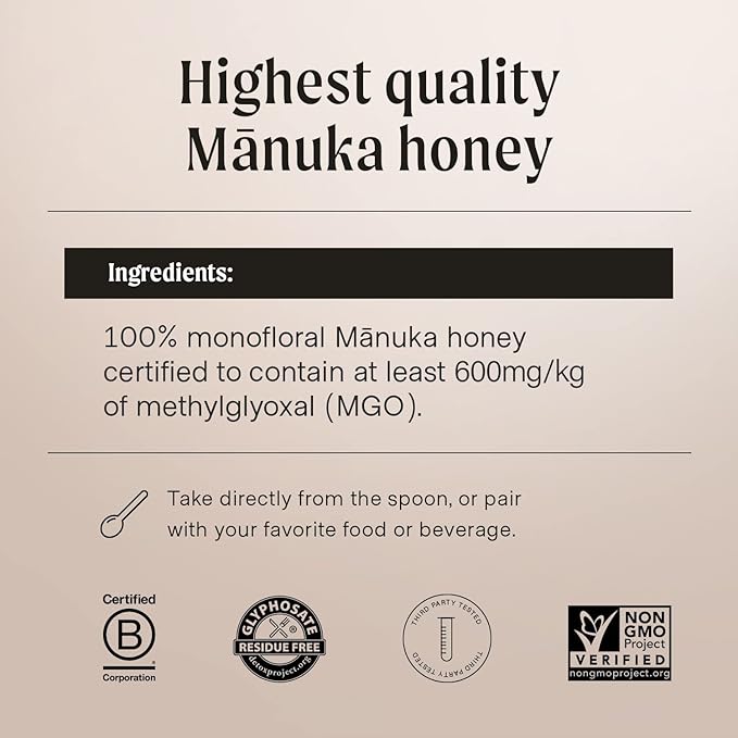 Manukora Raw Manuka Honey MGO 50+ 200+ and 600+ New Zealand Honey Non-GMO Traceable from Hive to Hand Daily Wellness and Immune Support - 250g (8.82 Oz)