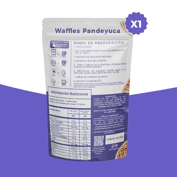Alcaguete waffles Pandeyuca (2 pack) Cassava bread Cheese waffle Gluten Free &amp no added sugar Works with Waffle Maker - Fast and Fresh Breakfast Foods