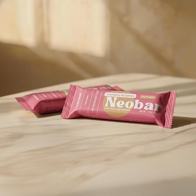 NEOBAR 10g Plant-Based Protein Fruit and Nut Bars - Vegan Snack Bars Gluten Free Dairy Free Snacks No Preservatives No Refined Sugars Added Non-GMO | Cranberry &amp Cashew 12 Count