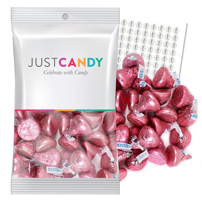 Pink Candy Milk Chocolate Kisses 375 ct Plus Exclusive Bonus Free Kiss Stickers
