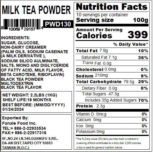 Fanale Premium Milk Tea Flavoring Powder | Perfect for Baking Smoothies Desserts and Drinks | Instant Flavoring Powder for Boba Milk Tea - 2.2 Pounds (Pack of 20)