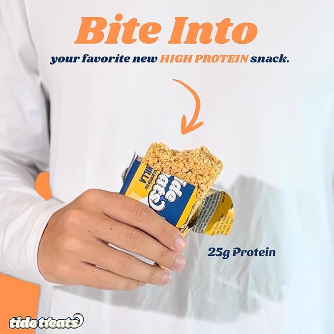 Crispy Rice Protein Bar Cookies And Cream | 25g Protein Low Sugar Clean Ingredients 7 g Fiber Gluten Free | High Protein Snack for On-the-Go Post-Workout or Dessert Cravings | 8 Count