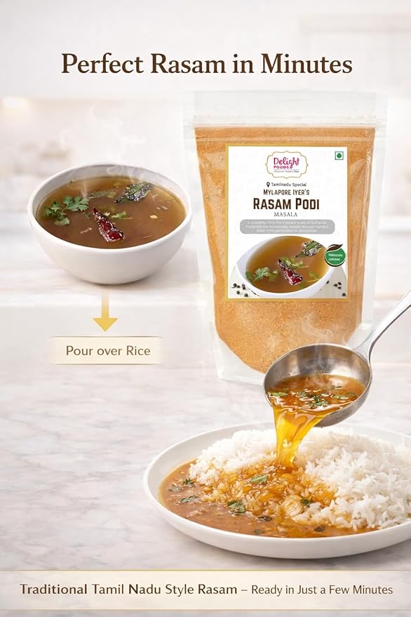 Delight Foods Mylapore Iyer's Rasam Podi 350g - Ready Masalas | Mixed Spices | Tamil Nadu Special | NO PRESERVATIVES