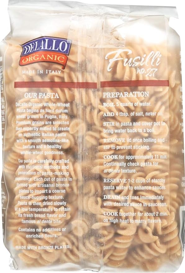 DeLallo Organic Whole Wheat Fusilli #27 16-Ounce Units (Pack of 16)