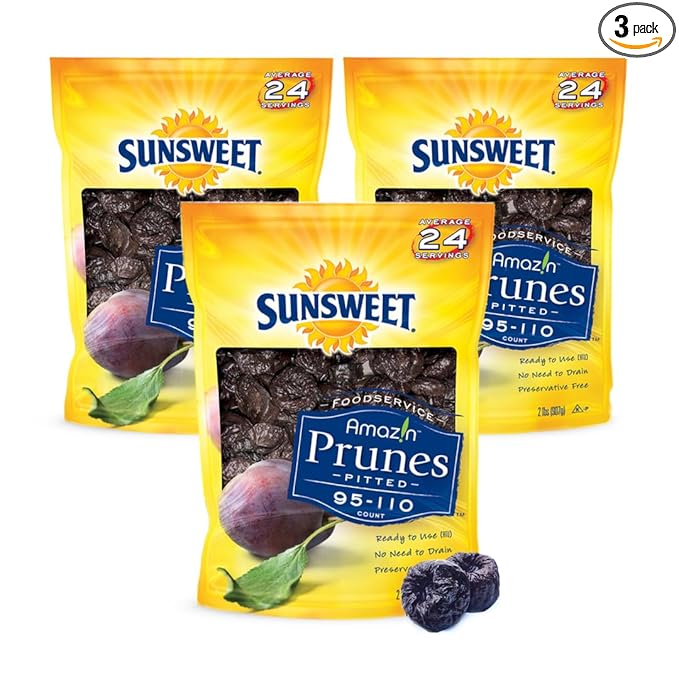 Sunsweet Amazin' Pitted Prunes - Dried Prunes Pitted Unsweetened - Gluten Free Vegan Low Fat - Fiber &amp Minerals - 2lb Resealable Bag x 3 Pack
