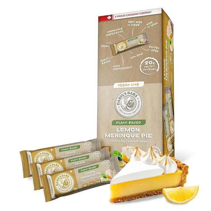 Daryl's Bars Vegan Line Lemon Meringue Pie On the G Protein Bars Gluten Free 20gr of Vegan Protein Snack Meal Replacement Pack of 1