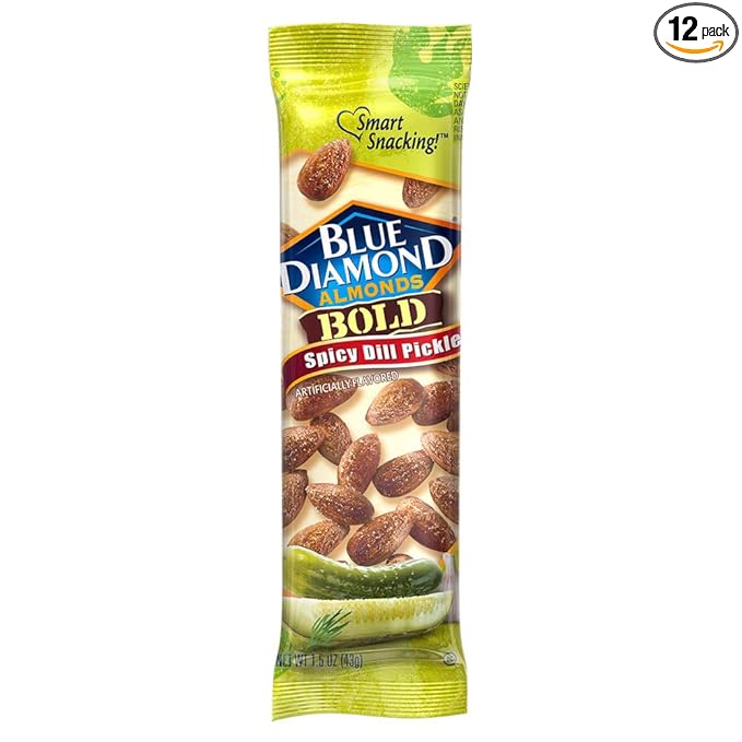Blue Diamond Almonds Bold Spicy Dill Pickle Flavored Snack Nuts Single Serve Bags (1.5 Oz. Tubes Pack of 12)