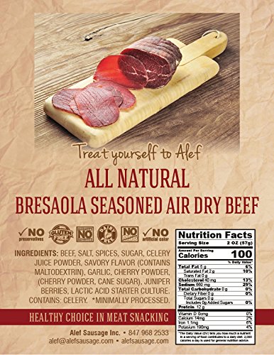 Uncured Bresaola seasoned Air Dry Beef (3 packages / 3 oz. each) NITRATE FREE NITRITE FREE MSG FREE DAIRY FREE GLUTEN FREE