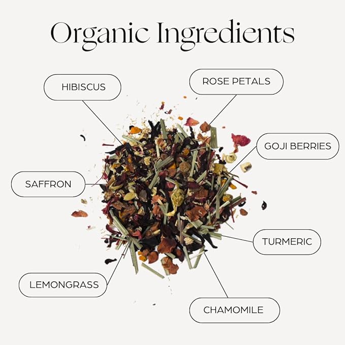 Tahmina Saffron Radiance Caffeine Free Tea: Calming Hibiscus and Rose with Saffron 12 Biodegradable Pyramid Tea Bags Makes 36 Cups of Tea (1 Pack)