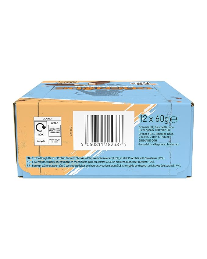 Grenade High Protein and Low Carb Bar Chocolate Chip Cookie Dough 12 x 60 g