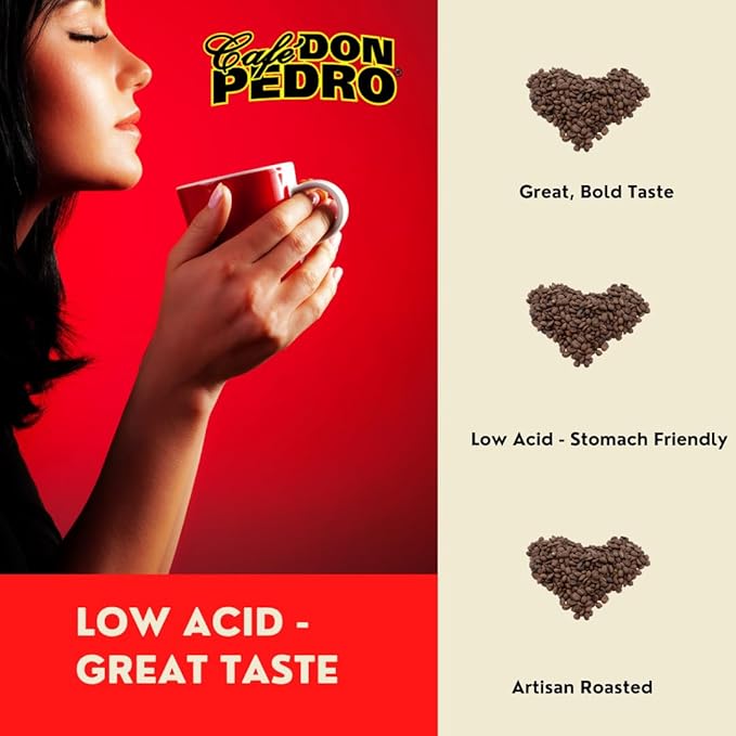 Cafe Don Pedro Decaf American Roast Naturally Low Acid Coffee Medium Roast Stone Ground Coffee Stomach Friendly Prevents Acid Reflux Decaffeinated (12 Cans)