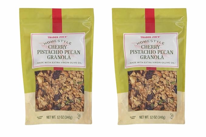 Trader Joe's Homestyle Cherry Pistachio Pecan Granola Gluten Free Oats with Dried Cherries Pistachios &amp Pecans (2 x 12 oz)