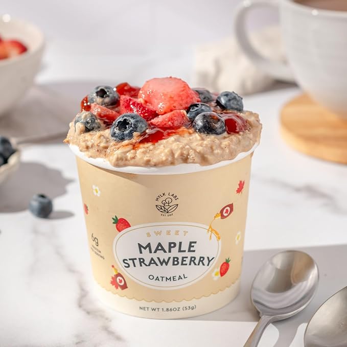 Mylk Labs Maple Strawberry Protein Oatmeal Cups Whole Grain Low Sugar High Fiber Breakfast with Superfoods Quick &amp Easy On the Go Instant Oatmeal Rolled Oats Gluten Free Vegan Nut Free