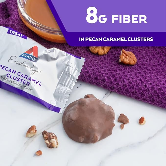 Atkins Pecan Caramel &amp Caramel Almond Clusters 60 &amp 20 Count High Fiber Low Sugar Low Carb