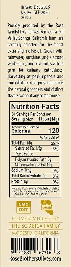 Extra Virgin Unfiltered Cold Pressed California Olive Oil 500ml