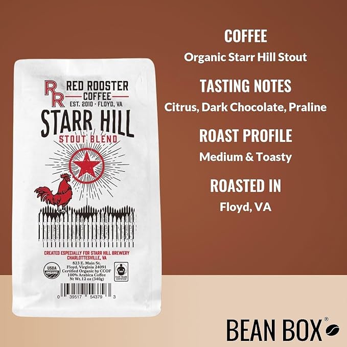 Organic Starr Hill Stout - Roasted by Red Rooster Coffee - Whole Bean Coffee - 2 Pound Bag