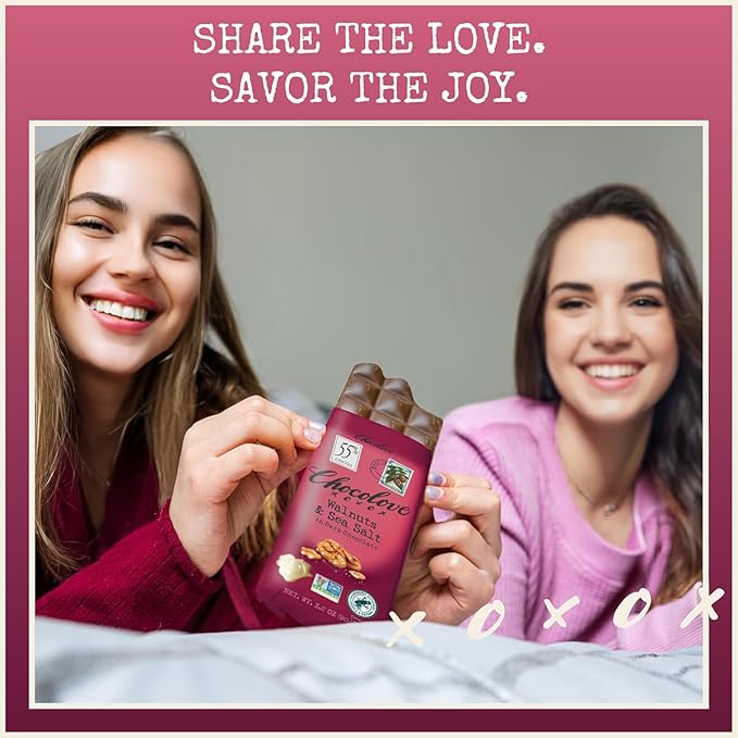 Chocolove Walnuts &amp Sea Salt Dark Chocolate Bars | 55% Cocoa | Crunchy Walnuts with a Salty Twist | Premium Dark Chocolate | Non-GMO Gluten-Free 3.2 oz Bar (12 Pack)