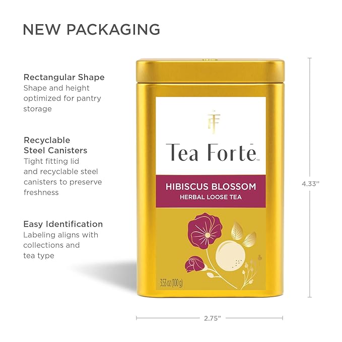 Tea Forte Hibiscus Blossom Premium Loose Leaf Caffeine-Free Herbal Tea Blend Canister Makes 35-50 Cups
