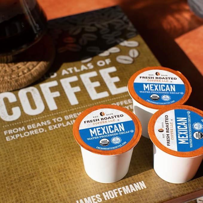 Fresh Roasted Coffee Organic Mexican Water-Processed Decaf | USDA Organic 100% Single Origin Kosher | Medium Roast 72 Pods for K Cup Brewers