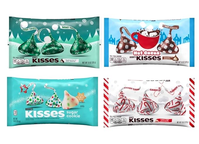 Hersheys Kisses Seasonal Chocolate Variety Pack - Sugar Cookie Mint Truffles Candy Cane and Hot Cocoa - 36 oz Total - Individually Wrapped