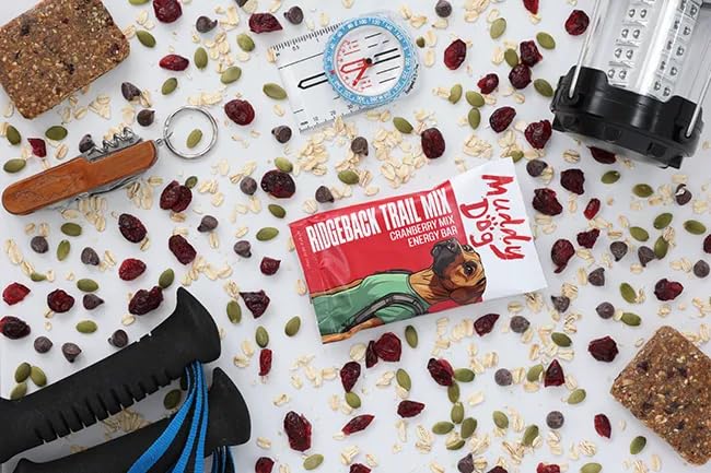 Muddy Dog Human Treats - Ridgeback Trail Mix - Cranberry Chocolate Energy Bar - Gluten-Free Nut-Free Granola Bars (12 Pack)
