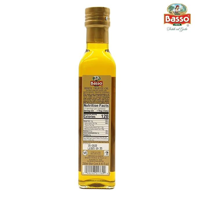 BASSO 1904 Black &amp White Truffle Oil Set – 2 Bottles x 8.5 fl oz (250ml) – High-Concentration Italian Extra Virgin Olive Oil with Real Black Winter &amp White Alba Truffles – Gourmet Finishing Oi